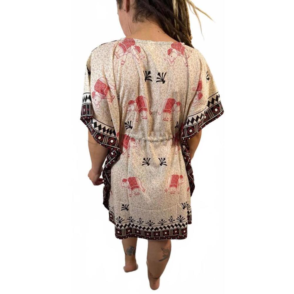 NWT Boho Style Cream Black Caftan Swim Beach Cover up Tunic Dress L XL XXL OS - Picture 2 of 4